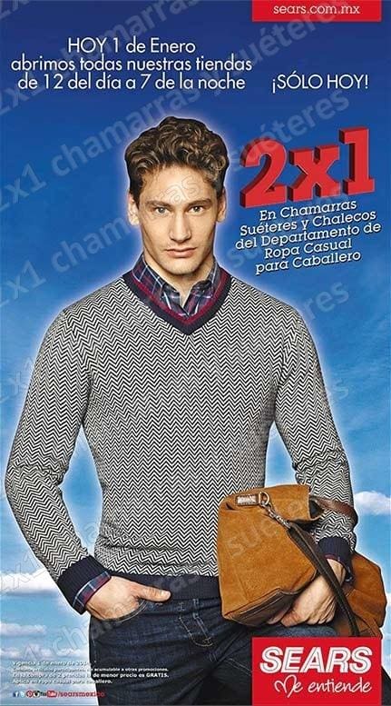Oferta Sears Rebájale: 2x1 en chamarras, suéteres y chalecos - Ganapromo